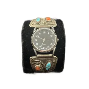 Native American Watch Band with Turquoise and Coral Accents Classic Design