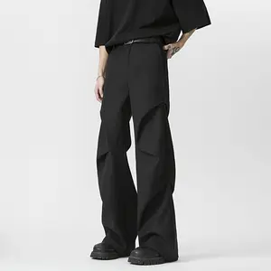American-style Flared Pleated Casual Black Dress Pants for Men Trendy New Style Loose Straight-leg Floor-length Cleanfit Long Trousers Menswear - Shorts