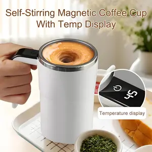 Self Stirring Mug, Rechargeable Auto Magnetic Coffee Mug with Digital Display, Mixing Cup for Milk/Cocoa at Office/Kitchen/Travel Drinkware Tumbler Arctic White