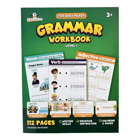 Channie's Easy Peasy Grammar Workbook Level 1 - Homeschooling & Classroom Education Textbook with Illustrations for Beginner Students Learning Nouns & Verbs