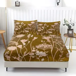 3Pcs Blush Pink Wildflower Fitted Sheet Set, Vintage Floral Print Bedding, Soft Breathable & Durable, Easy Install & Care, All-Season Use, Ideal for Boho & Rustic Home Bedroom Decor