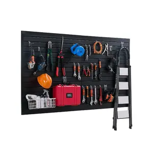 VEVOR Slat Wall Paneling, 8x 4 ft, PVC Garage Slatwall with Modular Design, Black Slat Wall Easy-to-Install Adjustable Slatwall Panel with Coupling Structure DIY Cutting, Fits for Storage Display