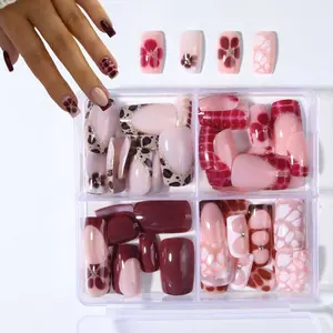 96pcs Short Square Acrylic Fake Nails Set, Nail Art Design, Multicolor Leopard Print Rose, Y2K Style, Reusable Press-On Nails for Women and Girls, Nail Kit Set