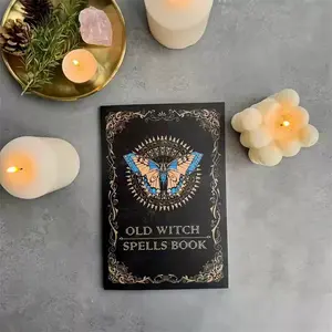 Old Witch Spells Book - Vintage Design With Butterfly Graphic, Decorative Edge Details - For Halloween Decor, Witchcraft Enthusiasts, Fantasy Book Collectors