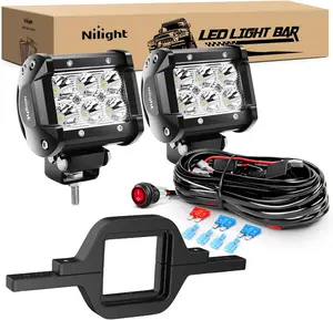 Nilight 2PCS 18W Spot Beam LED Car Lights - Off-Road Driving Fog Lights Bar with 2" Tow Hitch Aluminum Alloy Mounting Bracket & 2-Lead Wiring Harness Kit