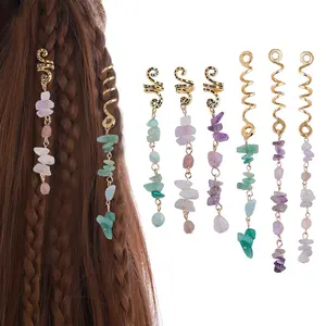 Colored Natural Stone Pendant Hair Jewelry for Braids, Crystal Dreadlock Accessories for Women(pack of 6)