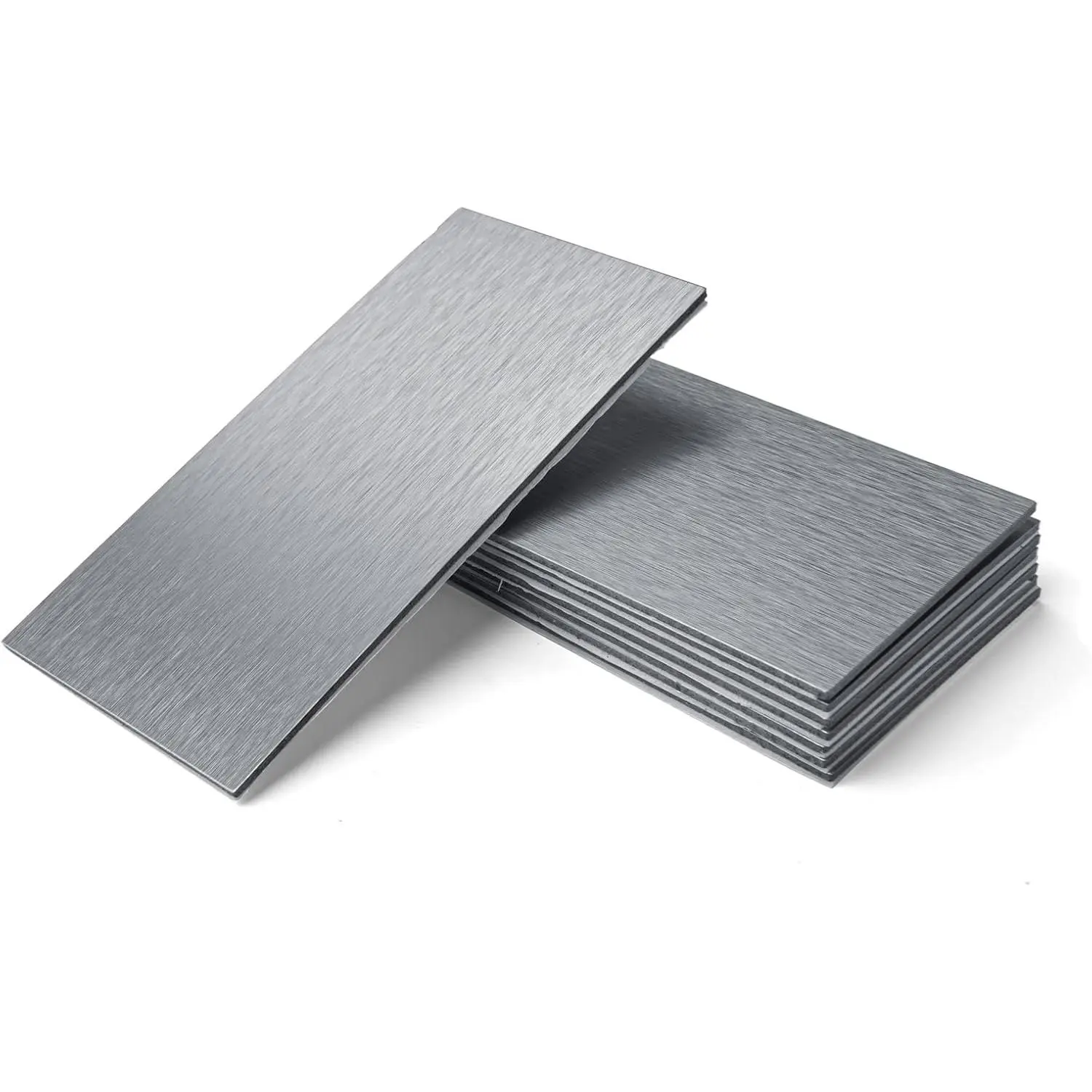 100-Pieces Peel and Stick Tile Kitchen Backsplash Metal Wall Tiles, Brushed Aluminium Subway