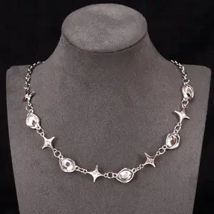 Punk star heart chain necklace gothic choker y2k jewelry silver tone layered statement pendant for edgy outfits