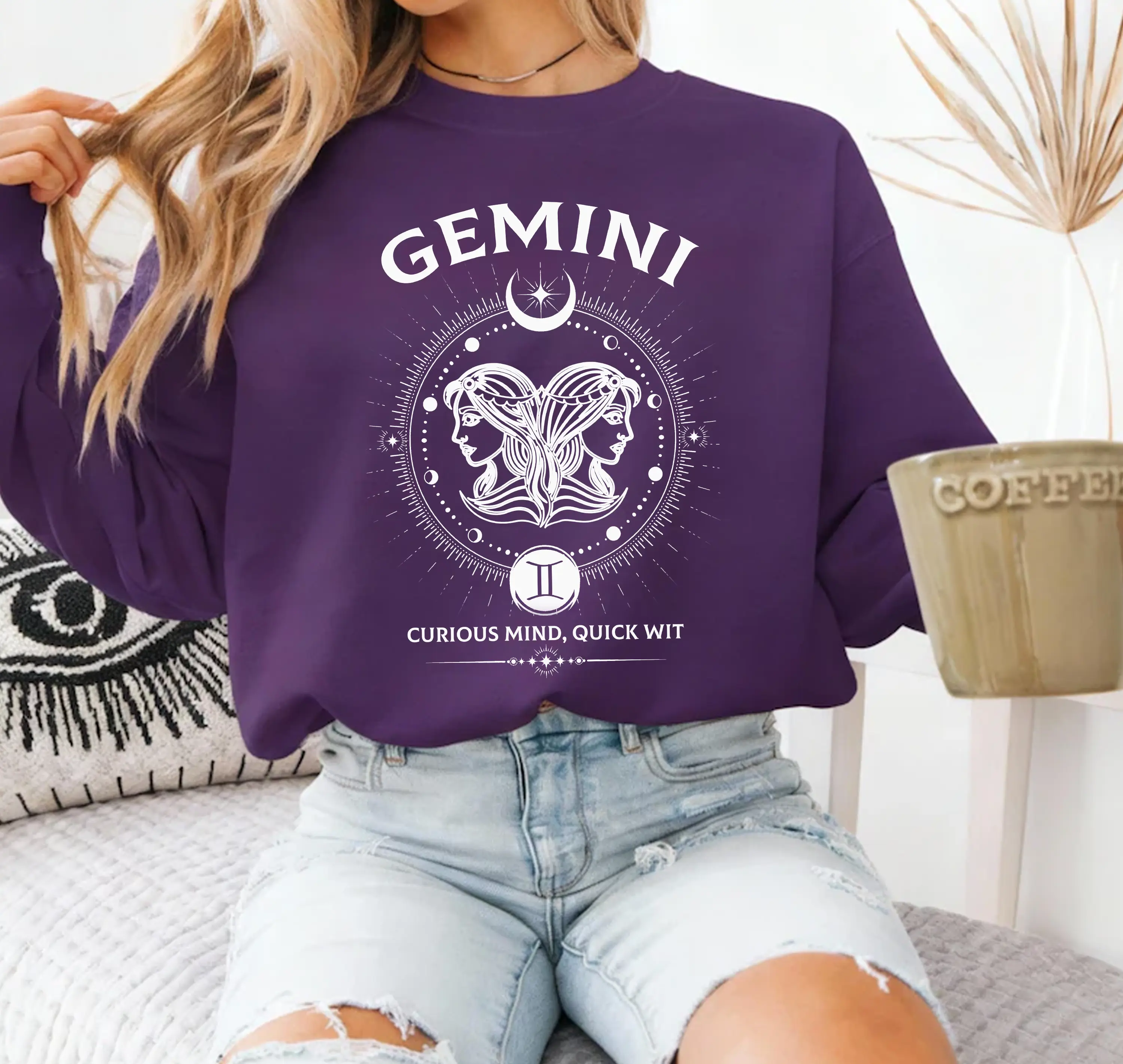 Zodiac Sign Purple Sweatshirt Unisex – Astrology Horoscope Sweater Crewneck, Cozy Graphic Zodiac Sweater for Men & Women