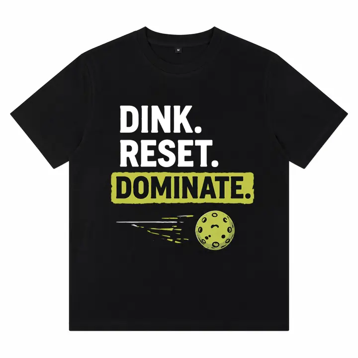 Men's Casual Graphic T-Shirt, Stylish Round Neck Short Sleeve Sports Tops with Pickleball Dink Reset Dominate Design, Shortsleeve, Machine Wash, Pickleball Print, Menswear, Sports Tee