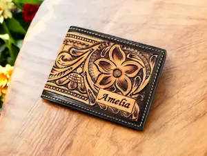Personalized Western Wallet Handmade Leather Wallets Cowboy Casual Wallet Tooled Leather Wallet Genuine Leather Bifold Floral Wallet Christmas Gift Idea - Unique Gift - Gift for Him
