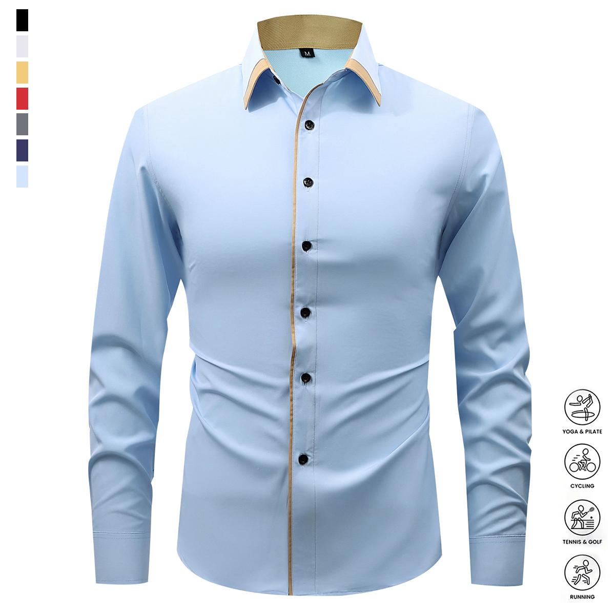 Pack of 5 Casual Color Block Men's Long Sleeve Button Down Shirt, Men's Spring & Autumn Mature Shirt