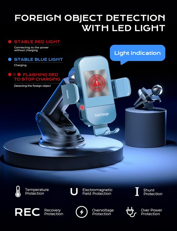 CHGeek Wireless Car Charger, 15W Fast Charging Auto-Clamping Car Adapter Cellphone Mount Phone Holder