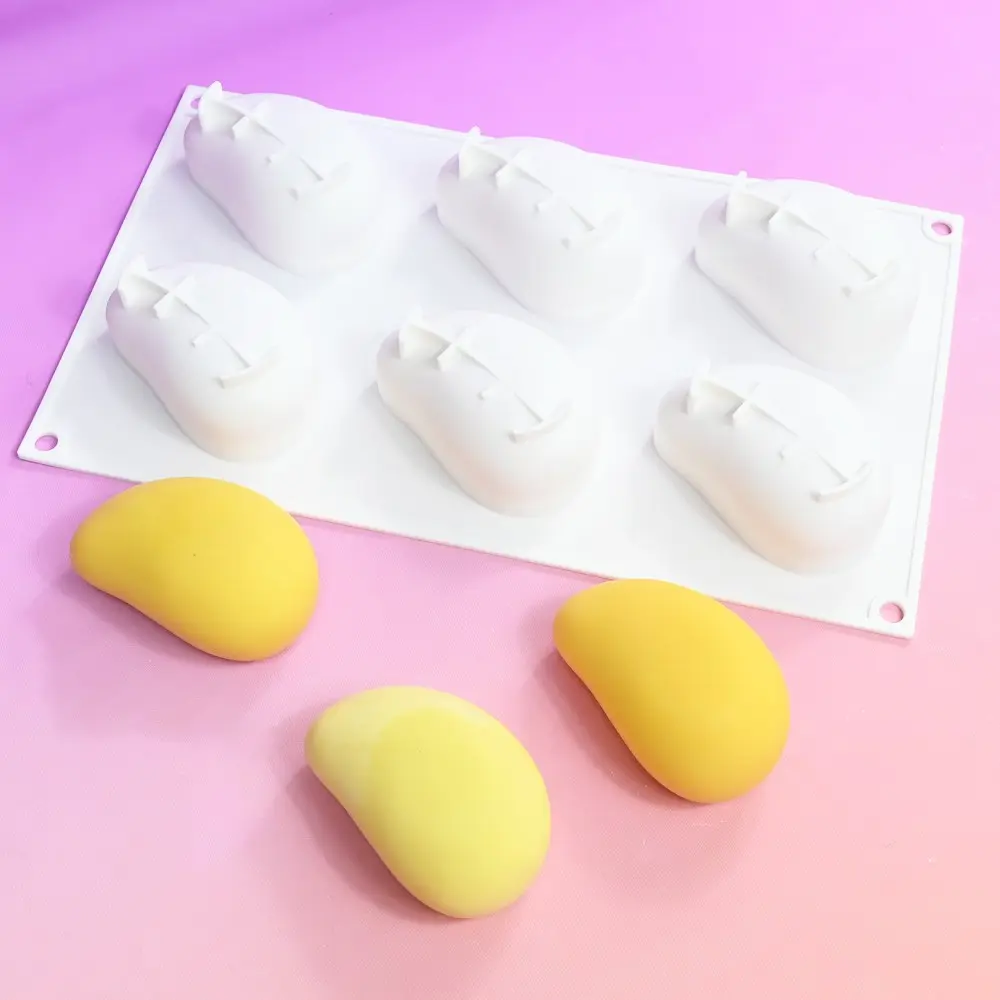 Mango Shaped Silicone Mold, 6-cavity 3D Mango Shape Chocolate Mold, Fruit French Dessert, Fruit Mold Shaping, Silicone Baking Mold, Non-stick and Easy Release Cake Decoration Tools, Silicone Freezer Molds, Bakeware, Molds For Baking, Bakery Molds