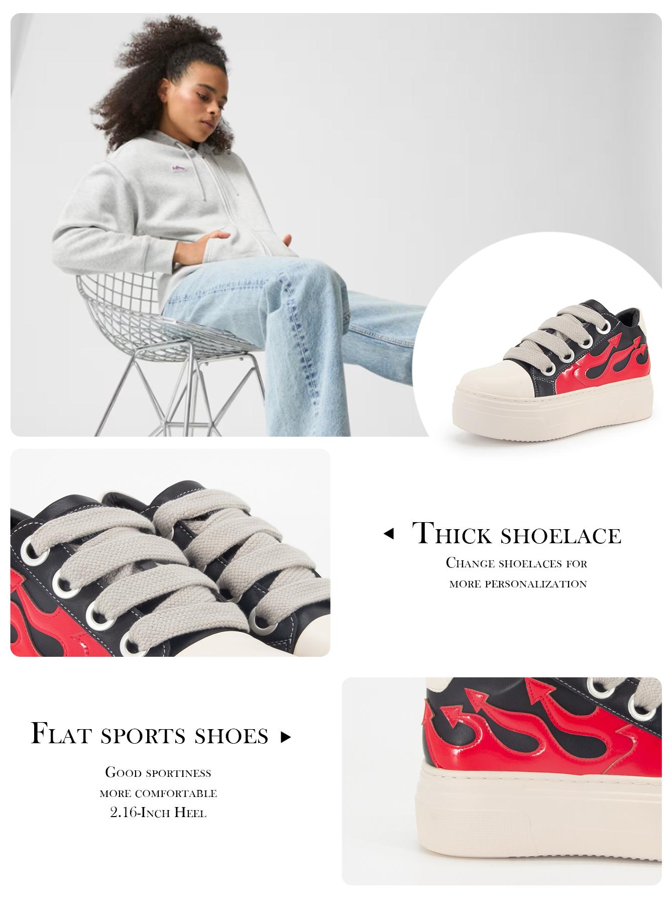 GOGD Men Women Platform Canvas Sneakers Thick Sole Flaming Design Round Toe Lace Up Casual Comfortable Sports Walking Concert Trendy Shoes outdoorfun