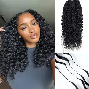 Crochet Hair Extensions Burmese Curly Knotless Pre-Separated Kinky Curly Feather Crochet Human Hair Bundles For Women Twist Braiding Hair With Loop For Braidin