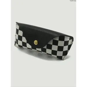 Checkered Pattern U-Shaped Glasses Case – PU Leather Eyeglasses Storage Bag for Women & Men, Soft Anti-Pressure Lining, Portable for Sunglasses, Great for Spring Travel