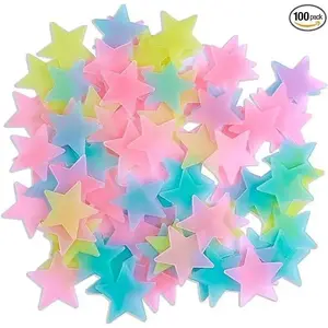 200 Pcs Colorful Glow in The Dark Luminous Stars Fluorescent Noctilucent Plastic Wall Stickers Murals Decals for Home Art Decor Ceiling Wall Decorate Kids Babys Bedroom Room Decorations