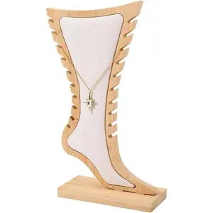 1 Set Foot Shaped Anklet Display Stands Wooden Necklace Holder Foot Display Storage Showcase Stand for Ankle Jewellery Display, Antique White, 8.27x 2.76x 11.22 inch