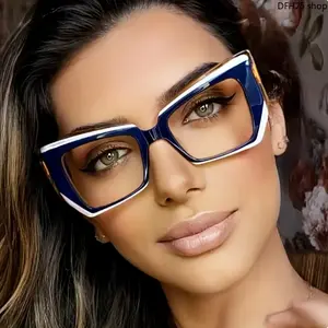 Retro Cat-Eye Glasses 5-Piece Set, Large Polygonal Frame With Colorblock Design, Inspired By French Oil Paintings, Non-Prescription Eyewear, Minimalist Stylish Look For Casual And Formal Daily Occasions, Summer Vibes