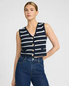 Express Crochet Striped Novelty Button Sweater Vest