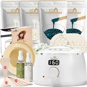 Wax Therapy Hair Removal Kit - L3 Digital Wax Heater Hair Removal Kit - 4 Packs of Wax Beads (Total 14.1 oz) Silicone Liner - 45 Pieces - Fast Heating Wax Pot for All Hair Types - Brazilian Bikini Hair Removal, Face and Body Hair Removal