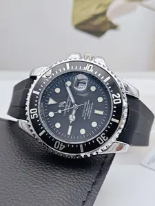 Submariner series Blackwater Ghost high-end business men's mechanical watch, circular dial, automatic winding, hollow design, silicone strap, European and American style, casual personality, Luminous analog watch, Mechanical Style Watches