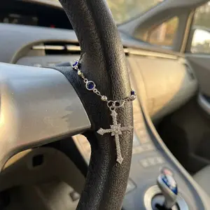 Religious Car Steering Wheel Pendant Jewelry, Cross Hanging Accessory for Car Decoration, Suitable for Men and Women