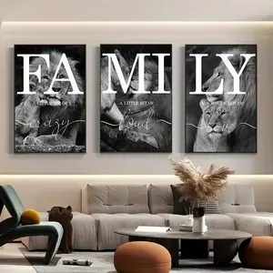 3pcs Black and White Modern Art Design High-Definition Lion Animal Art Poster Print Living Room Background Wall Canvas Frameless Hanging Painting Bedroom Home Decoration Mural