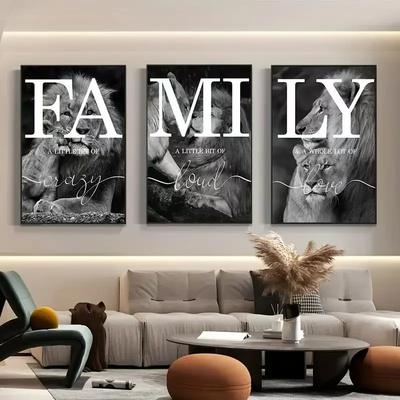 3pcs Black and White Modern Art Design High-Definition Lion Animal Art Poster Print Living Room Background Wall Canvas Frameless Hanging Painting Bedroom Home Decoration Mural Art Canvas Prints