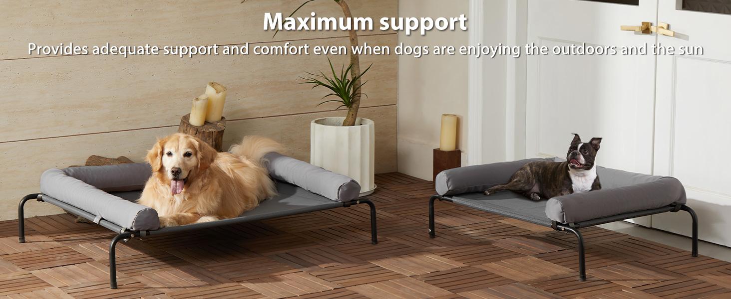 8.5 inches tall cooling elevated “Beat the Heat” dog bed for large dogs — waterproof raised dog cot with sloped headrest, breathable Teslin mesh, durable and portable pet bed for indoor and outdoor use, gray