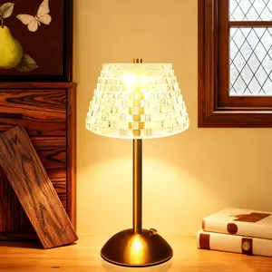 Table Lamp for Bedroom,3 Color Dimmable Cordless Lamp,Rechargeable Gold Small Lamp,Mini Battery Powered Desk Lamp,Crystal Night Light for Kids,Touch Lamps for Nightstand Dorm Hotel Room Outdoor