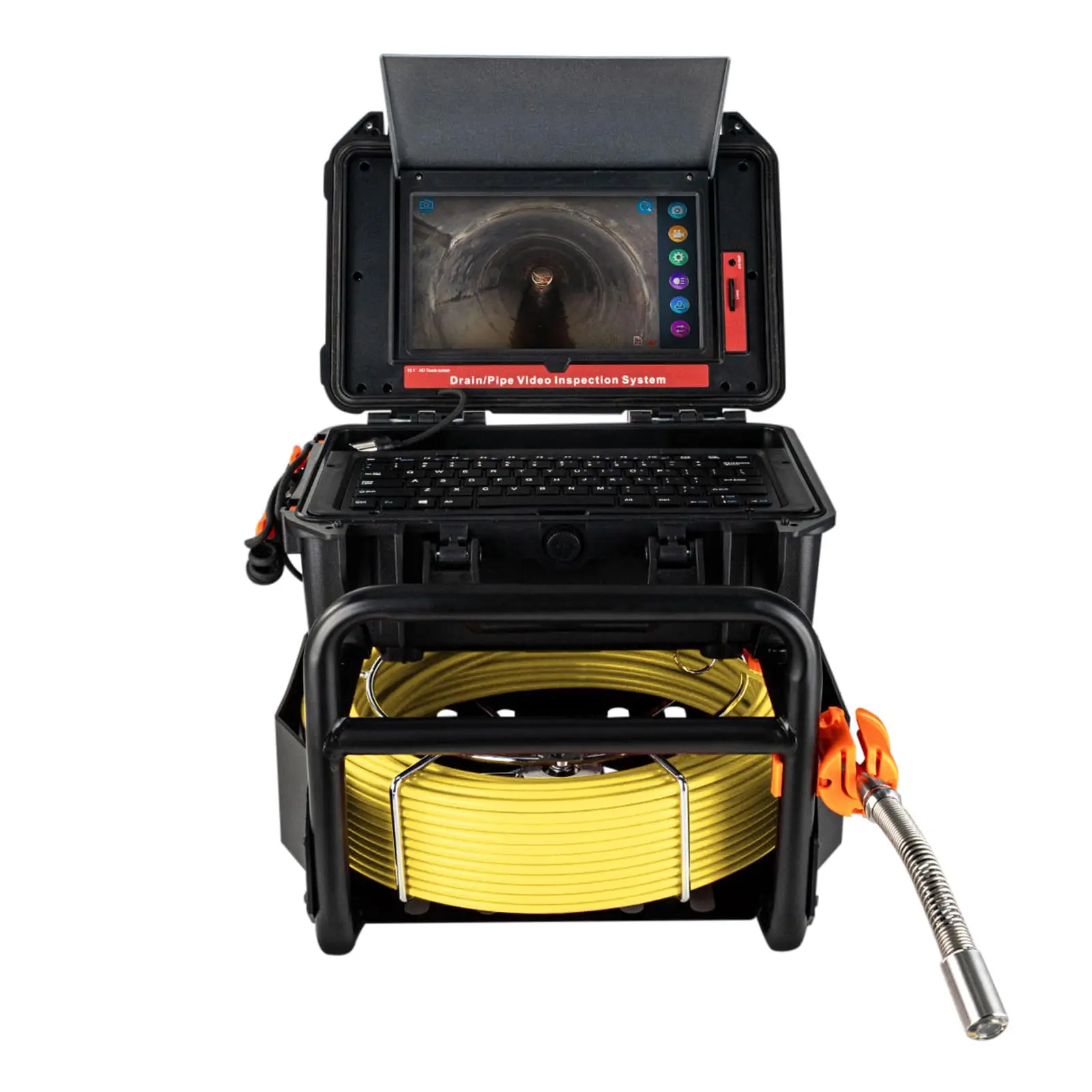 GARVEE Sewer Camera Self Leveling with Distance Counter, 10.1'' Pipe Drain Inspection Camera with 300ft Meter Marker Cable and DVR, IP68 Waterproof Sewer Inspection, Keyboard