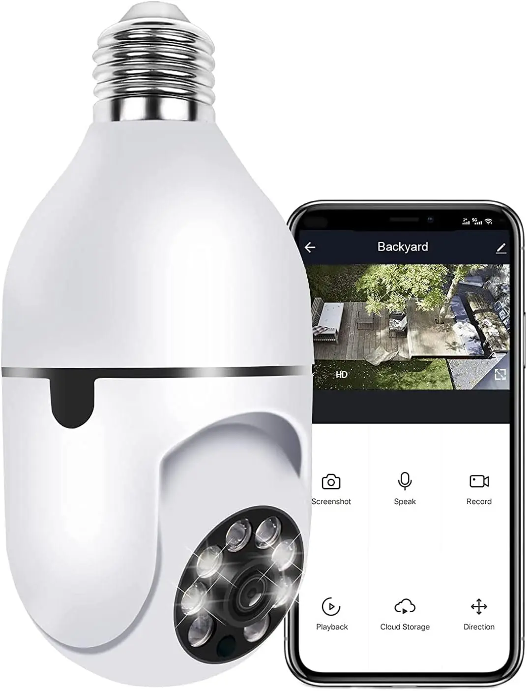 3MP Smart AI Bulb Camera with Alarm Monitoring, Full-Color Night Vision, Easy Installation, Motion Detection, Two-Way Voice Control, 5G/2.4G Dual-Band WiFi, US Local Cloud, and Power Cord Safety Socket.