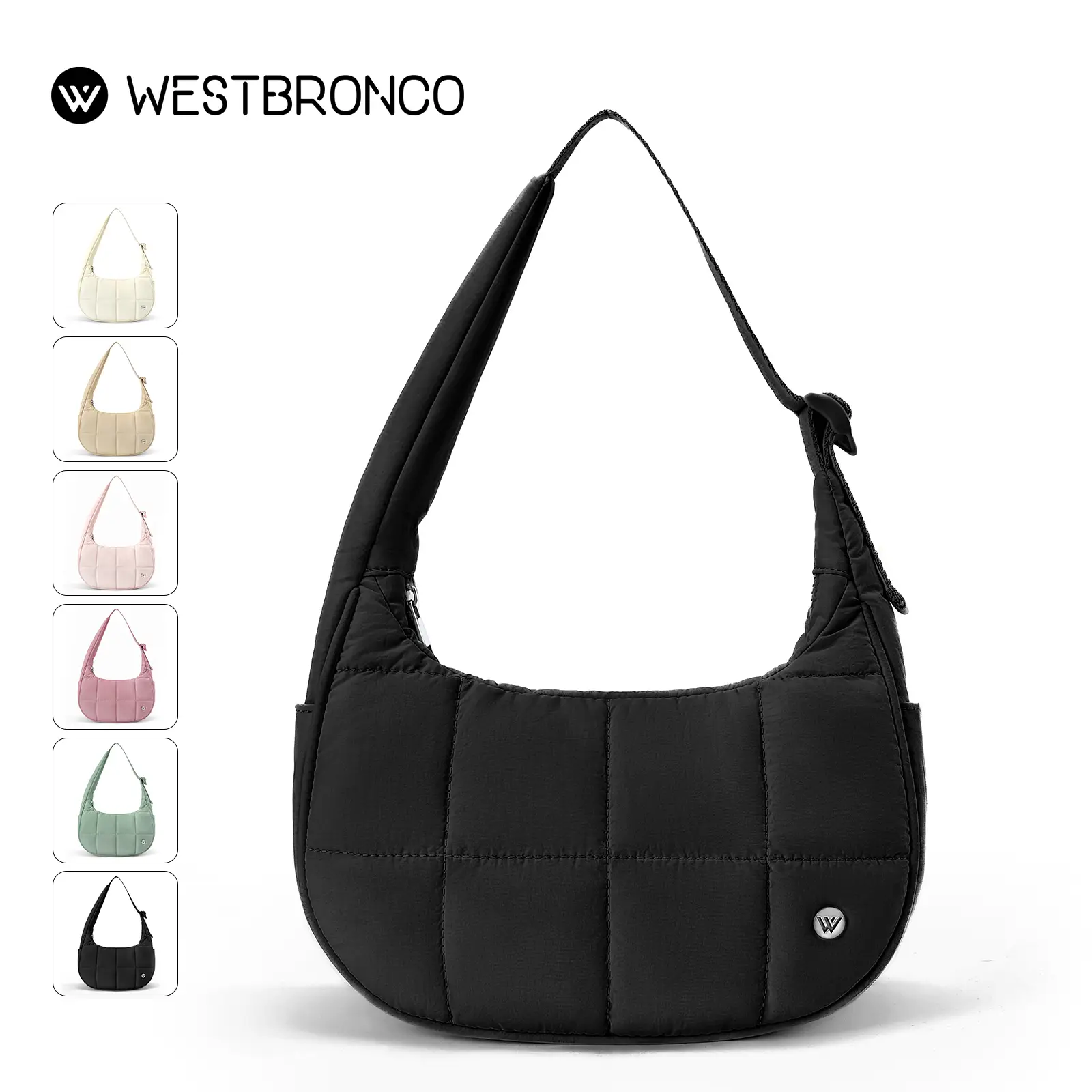 【limited stock】WESTBRONCO FallFreshness Small Puffer Crescent Shoulder Bag for Women Quilted Nylon Waterproof with Side Pocket for Cans Lightweight fa