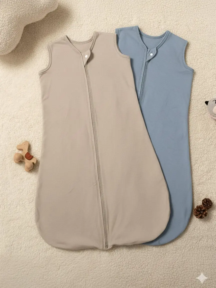 DownyNest Baby Wearable Wrap Sleep Sack 2-Pack, Organic Cotton & Bamboo Blend, Unisex Sleeveless Design with 2-Way Zip, 0.5 TOG for Warm Weather, 0-18M (Incl. 12-18 Months)