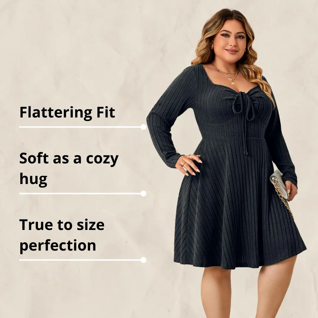 New Year Women’s V Neck Long Sleeve Black Dress, Women’s Dresses for Curvy Women, Solid Chic Casual Jumper Dresses, Super Soft, Comfortable, Flattering Casual Party Wear, Regular Sleeve Fashion Woman Sweater Dress