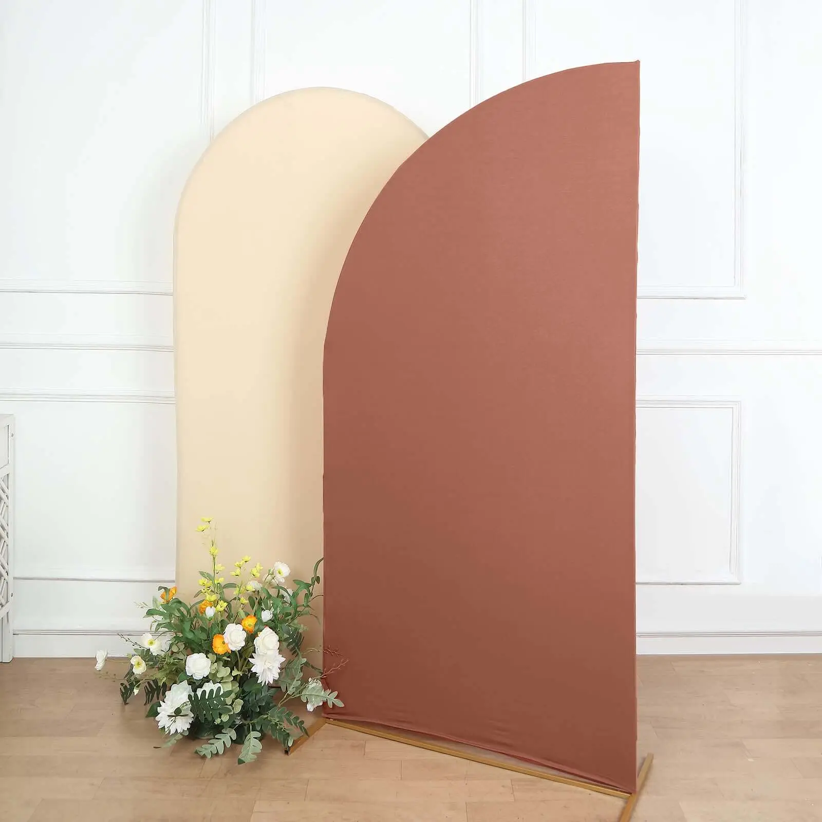 7ft Decorative Stretchable Matte Terracotta (Rust) Fitted Spandex Half Moon Wedding Arched Backdrop Cover, Custom-Fit Chiara Arch Stand Cover
