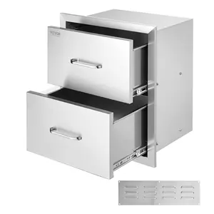 VEVOR Outdoor Kitchen Drawers 18W x 20.6H x 12.7D Inch, Flush Mount Double BBQ Drawers Stainless Steel with Handle, BBQ Island Drawers for Outdoor Kitchens or Patio Grill Station