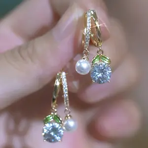 LisiZen 2026 New Leaf Zircon Pearl Earrings for Women Elegant Stylish Jewelry DZEH5438