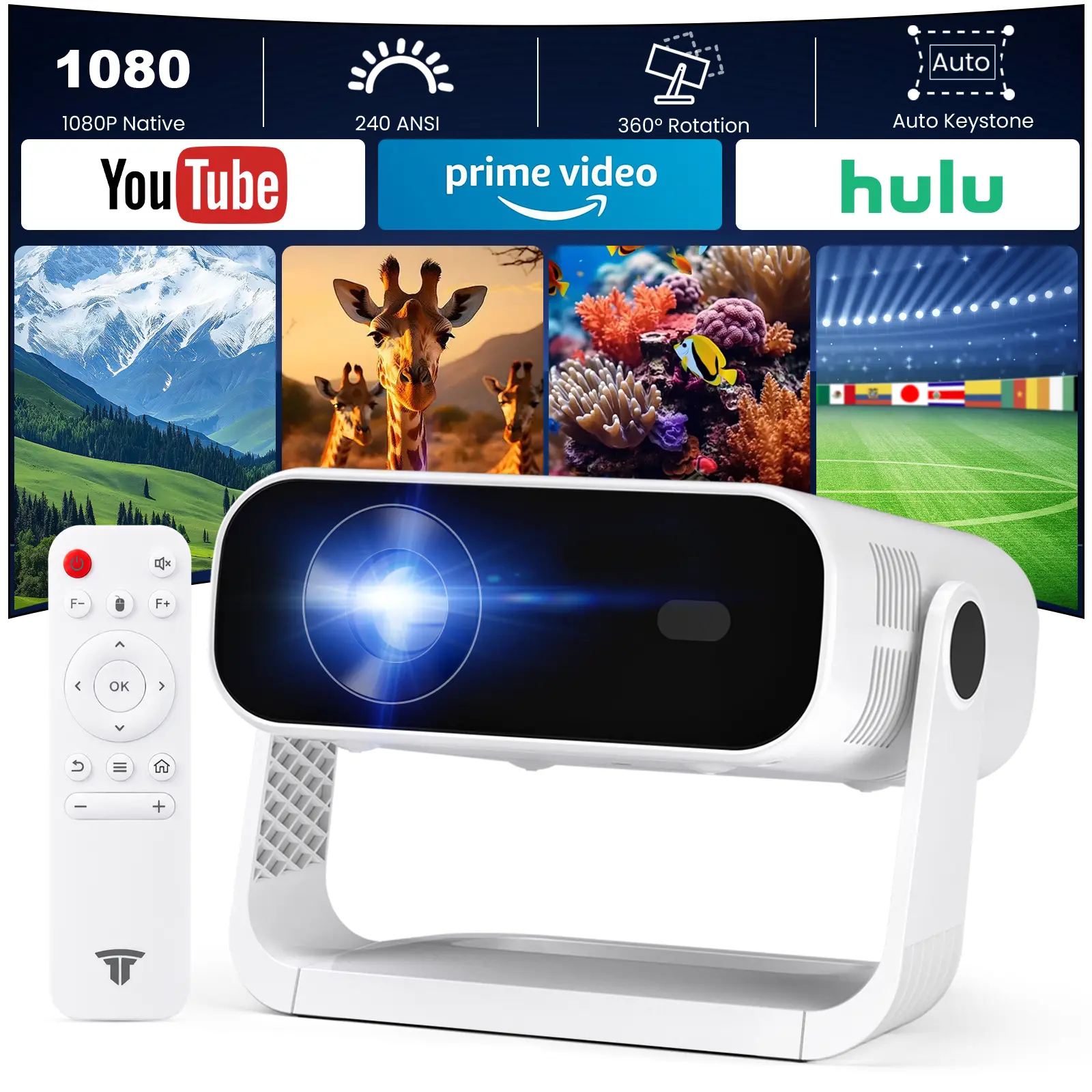 2026 New Mini Smart Projector Dual Band 5G WiFi Bluetooth 5.2 Support 4K Video Auto Vertical Keystone Built-in Speaker Portable Home Cinema For Bedroom Gaming Backyard Party