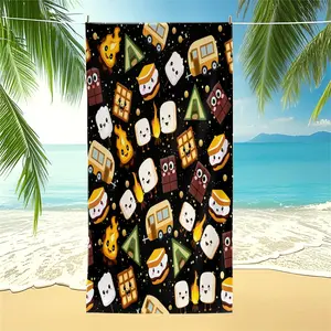 Kawaii Cute Food Digital Print Beach Towel, Quick Dry Pool Towel, Multipurpose Camping Towel & Bath Towel Blanket, Ideal for Beach Pool Camping, Perfect Gift for All Occasions