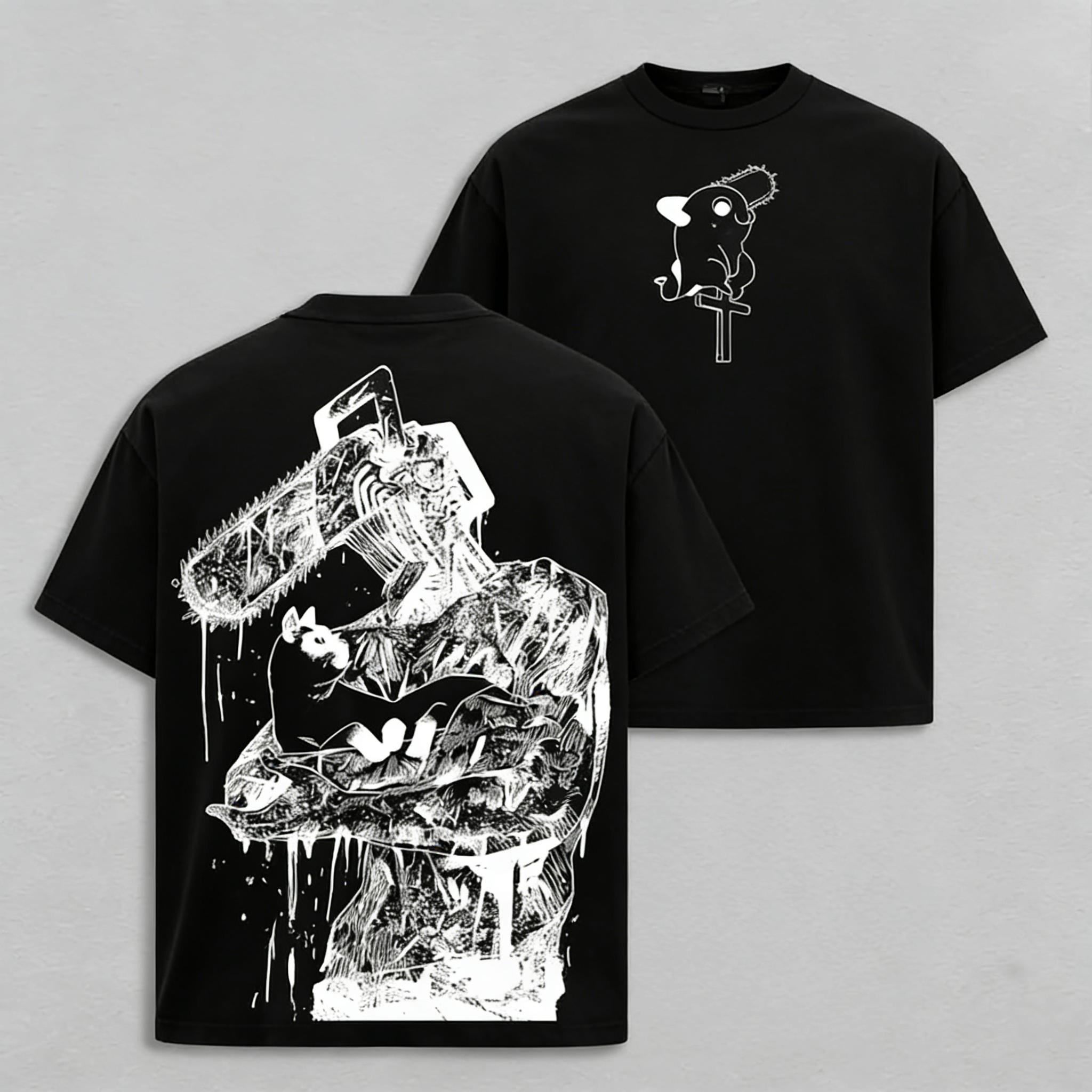 Chainsaw Man Denji Tee – Vintage Washed Heavy Cotton Oversized T-Shirt, Double Printed Anime Manga Graphic Top, Retro Unisex Streetwear for Devil Hunter Fans, Movie Inspired Edition Chainsaw Man anime merchandise