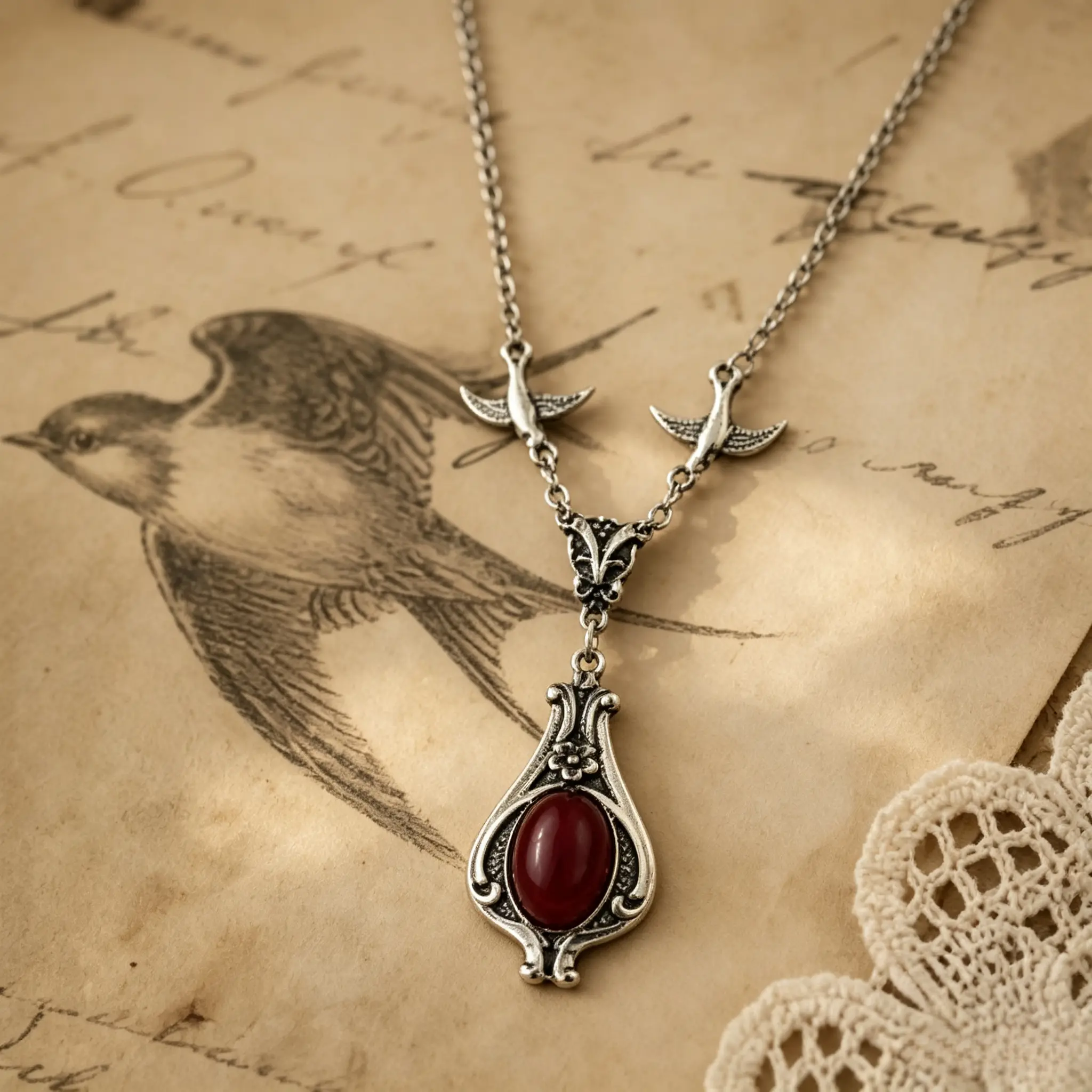 A beautiful Victorian-style stone necklace adorned with a bird motif, perfect as a gift for friends, family, loved ones, or an anniversary.(Daily Gift)
