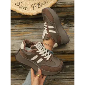 Women's Thick Sole Insulated Warm Arisan Shoes, New Four-Season Comfortable Casual Sports Leisure Shoes, Low Top PU Patchwork Sneakers, Thick Soled Sneakers