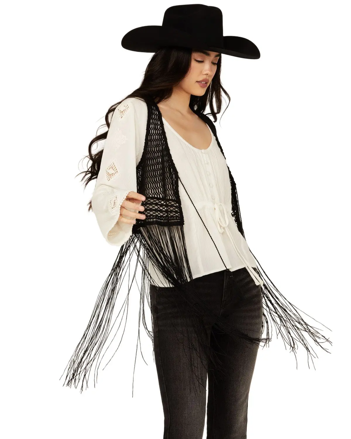 Idyllwind Women's Women'S Hawls Crochet Fringe Vest - Iwsu24v53-Blk