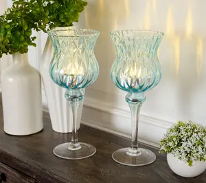 Set of 2 11.5" Illuminated Curved Glass Goblets by Valerie