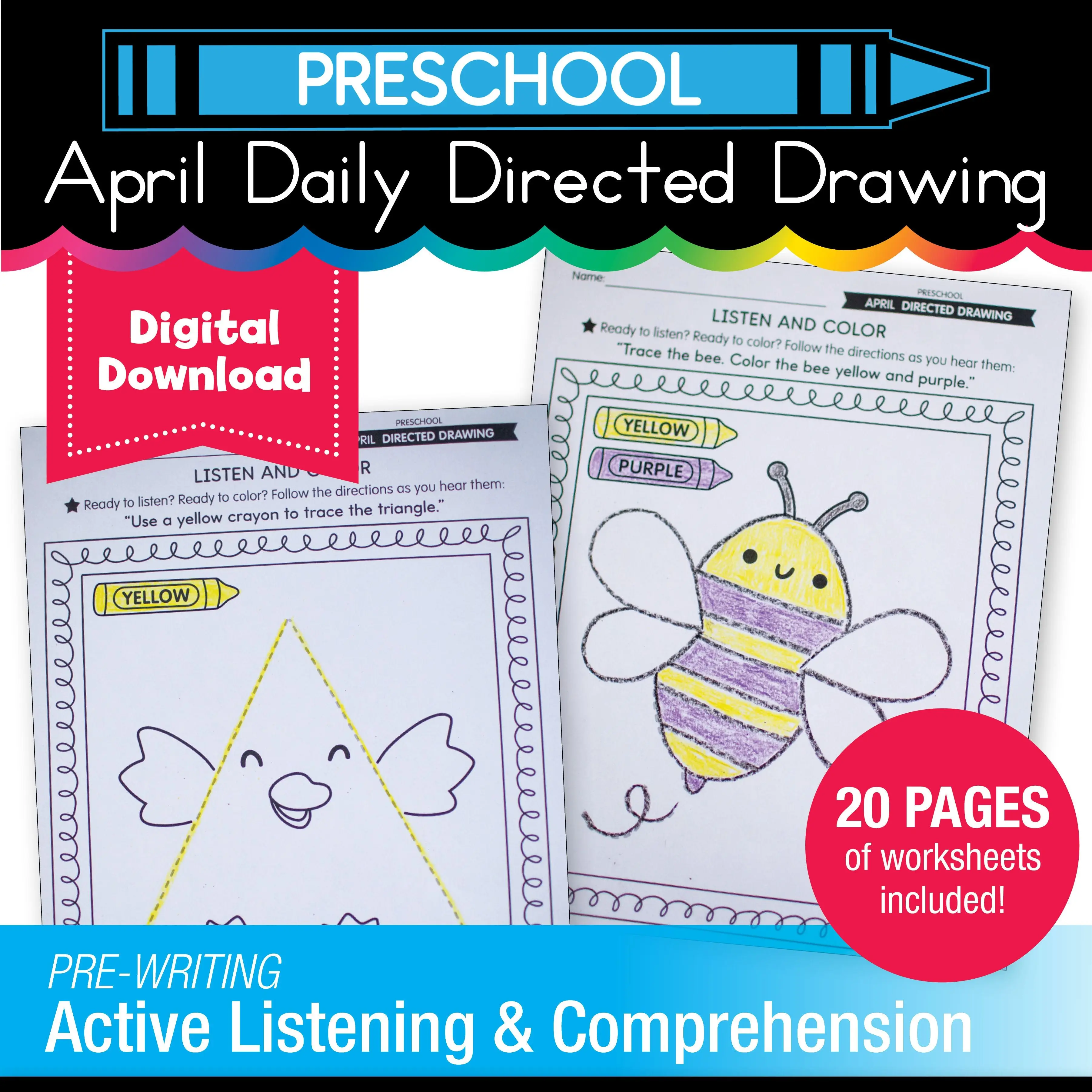 Printable Preschool April Directed Drawing Worksheets
