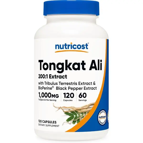 Nutricost Tongkat Ali 1000mg 120 High Strength Capsules Vitamins Supplements - Herbal Dietary Botanical Supplement with Tribulus Terrestris, BioPerine, Vegetarian Caps, Non-GMO, Gluten Free, Potent Extract, Edible, Capsules For Supplements