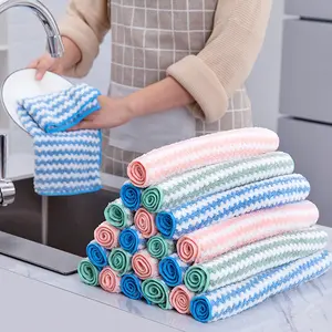 10 Striped Coral Velvet Cleaning Cloths, Fast-Drying Absorbent Microfiber Towels, Multi-Purpose Kitchen Dish Drying Mats